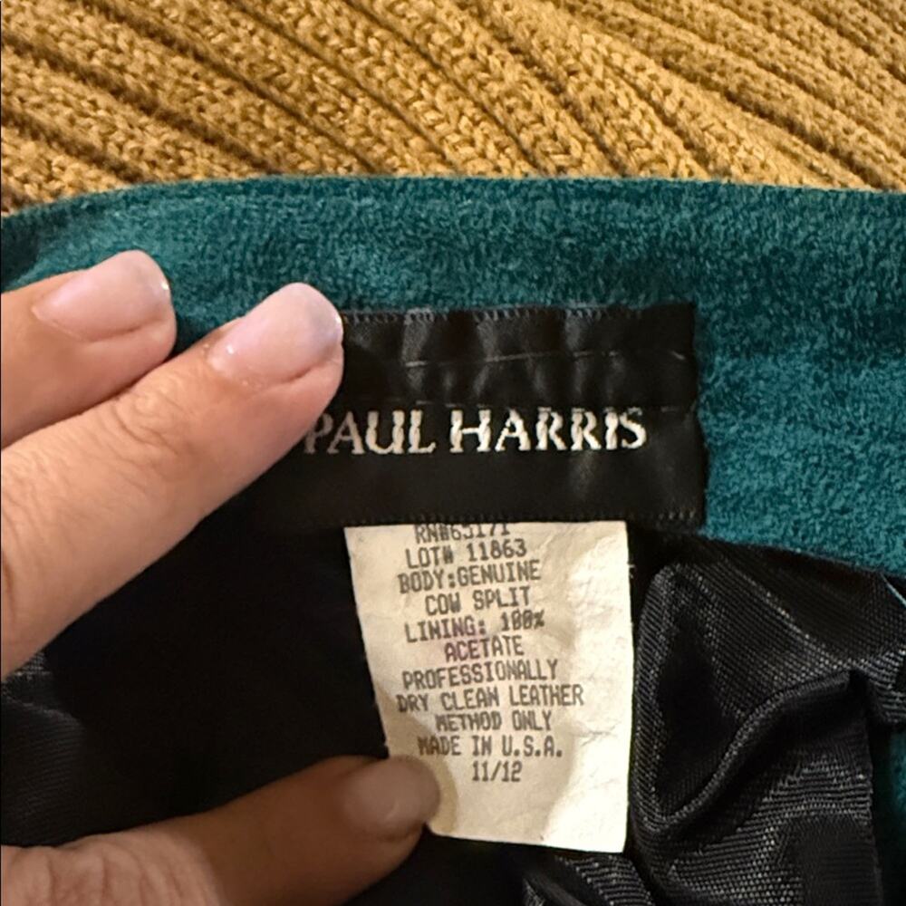 VINTAGE PAUL HARRIS teal suede mod 80s mini skirt 11/12 - Picture 2 of 5